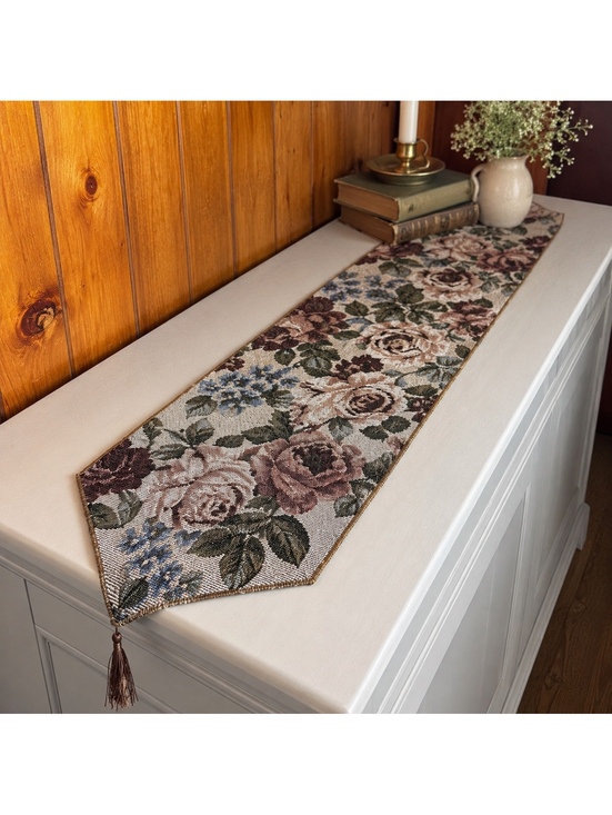 Other - Vintage Floral Tapestry Table Runner 50 x 12.5 Rose Cottagecore Mantel Scarf
